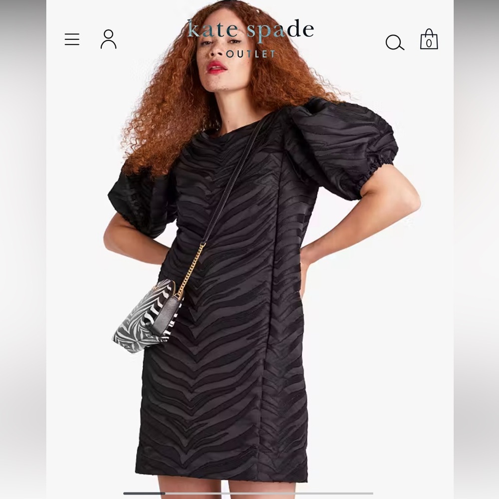 Kate Spade Bold Zebra Jacquard Black Puff Sleeve Sheath Dress size 4